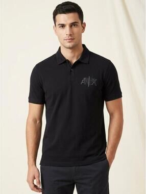Armani Exchange Polo Short Sleeve Shirt Button Up Men's Size Large Black